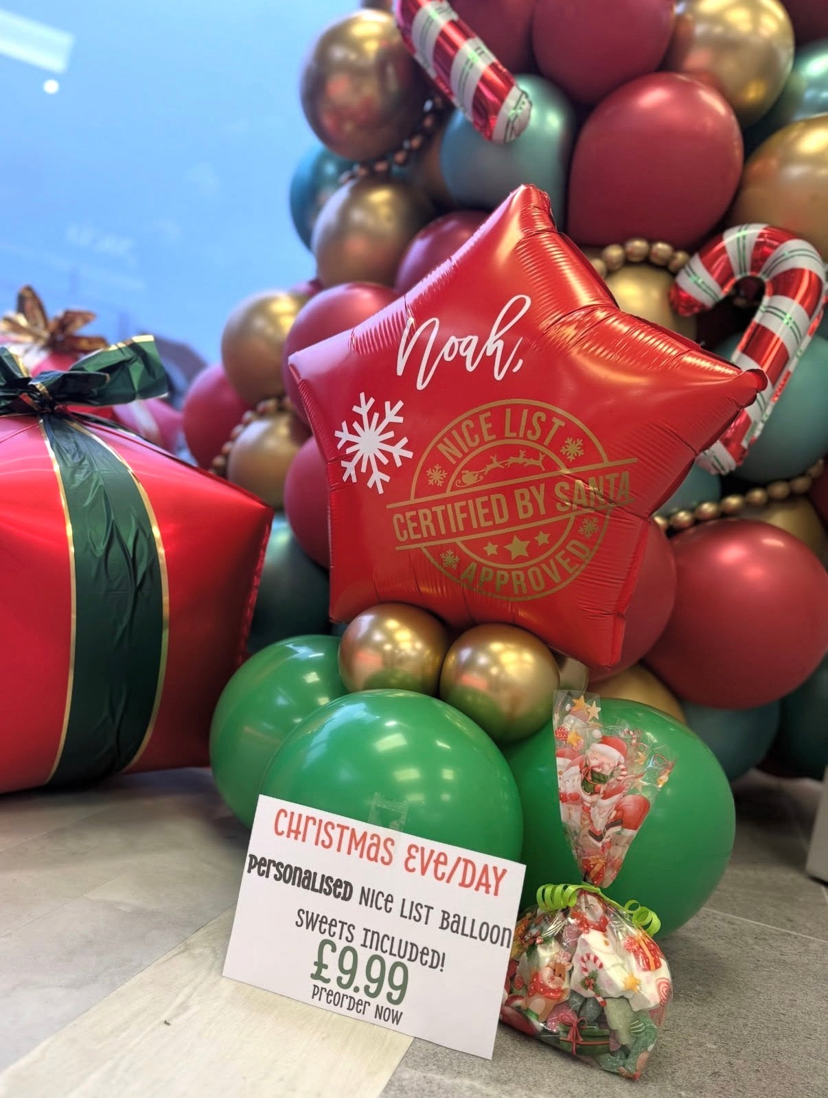Personalised Christmas Eve Balloon + Sweet Bag