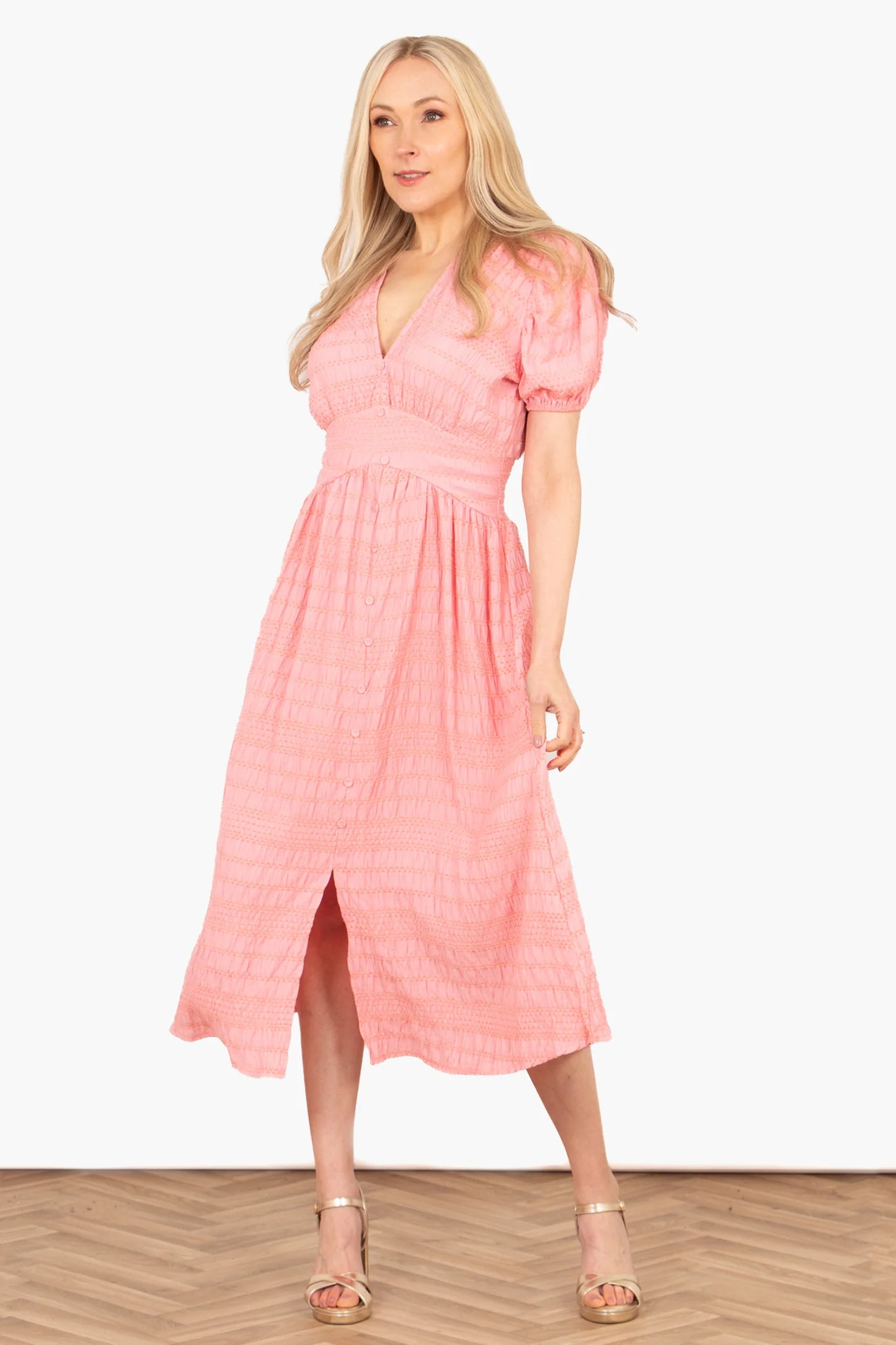 Oliva Button Front Midi Tea Dress