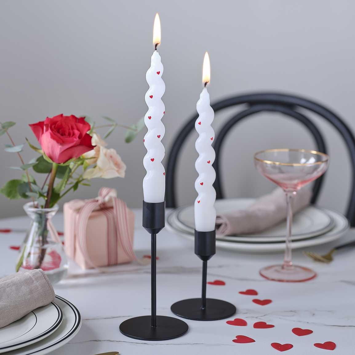 White Heart Pattern Twisted Candles Pack of 2