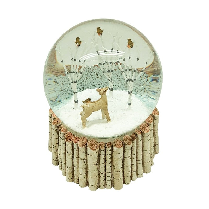 Deer Trees & Birds Snowglobe Birch Base