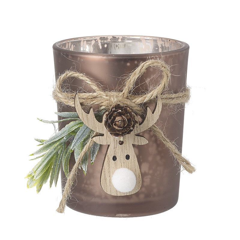 Small Brown Mottled Glass Reindeer T Light