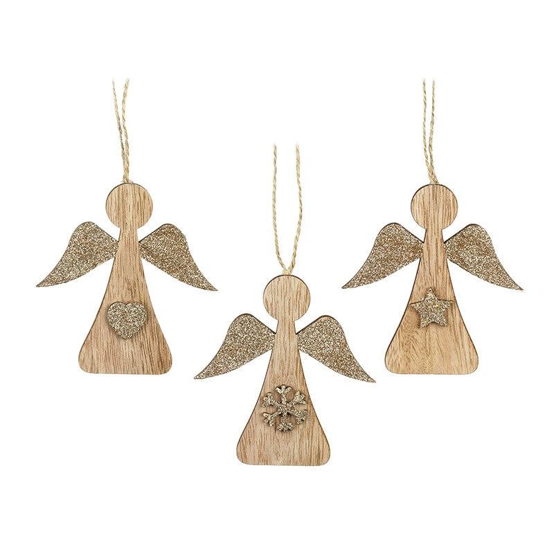 Wood & Glitter Angel Hanging Dec