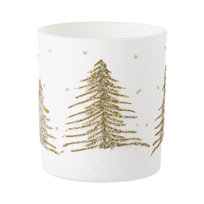 Sm White Glass Gold Tree T Light Holder