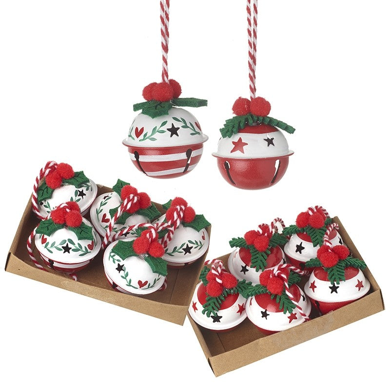 Set of Red & White Bell With Holly