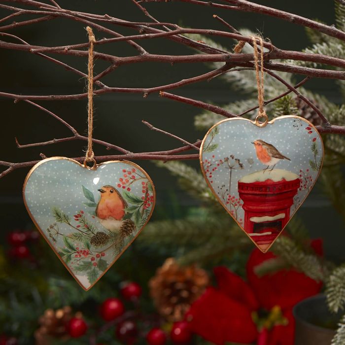 XMAS METAL ROBIN HEART HANGER