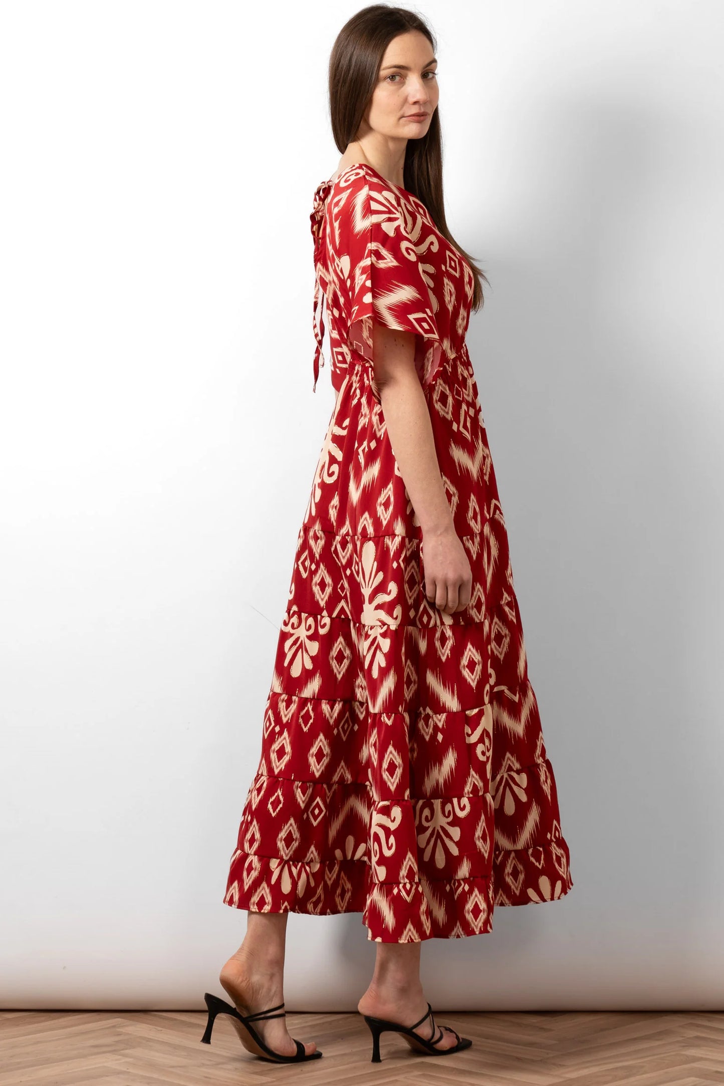Sienna Maxi Kaftan Dress - Red, Aztec Print