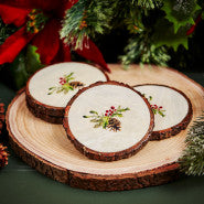 MANGO WOOD XMAS COASTER S/4 COATED WITH BERRIES