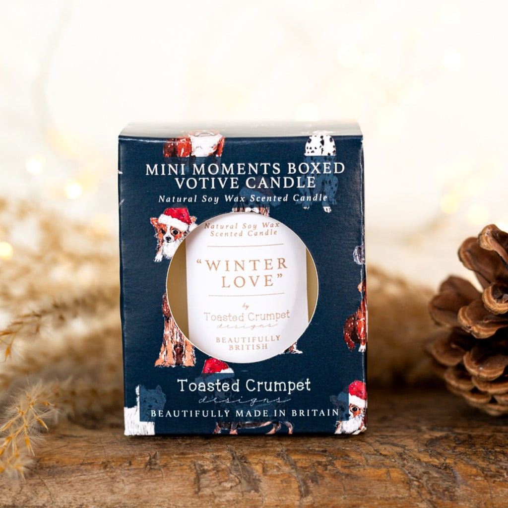 Mini Moments Boxed Votive Candle – Christmas Dogs