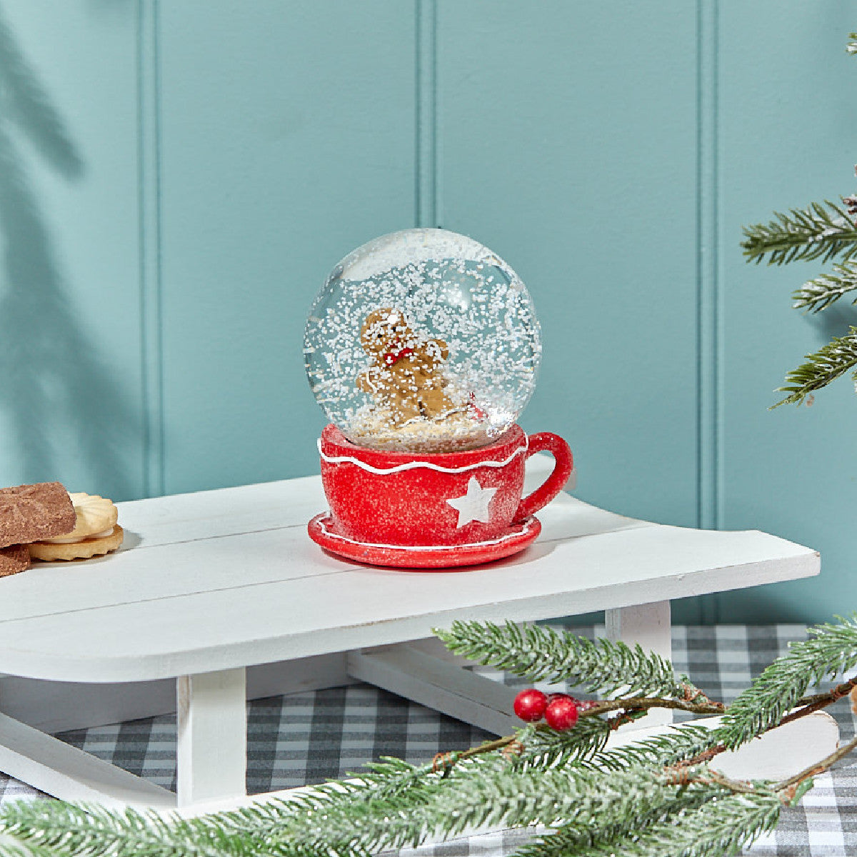 Gingerbread Snow Globe in a Resin Teacup