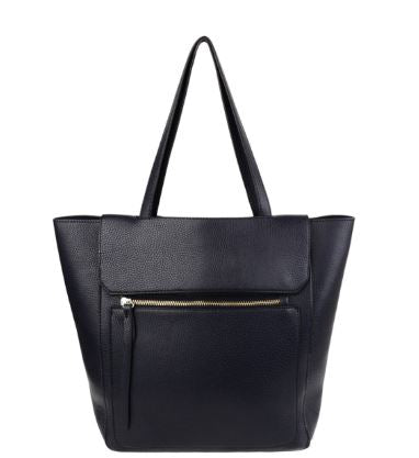Large Black Tote over shoulder Bag with external zip pocket