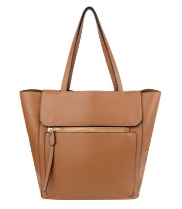 Large Tote Bag with external zip pocket TAN