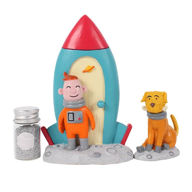 Space Adventure Door Set with Man, Dog and Rocket ship
