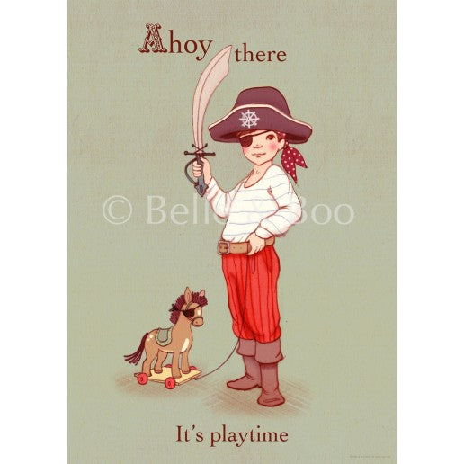 ahoy there it's playtime - pirate illustration poster