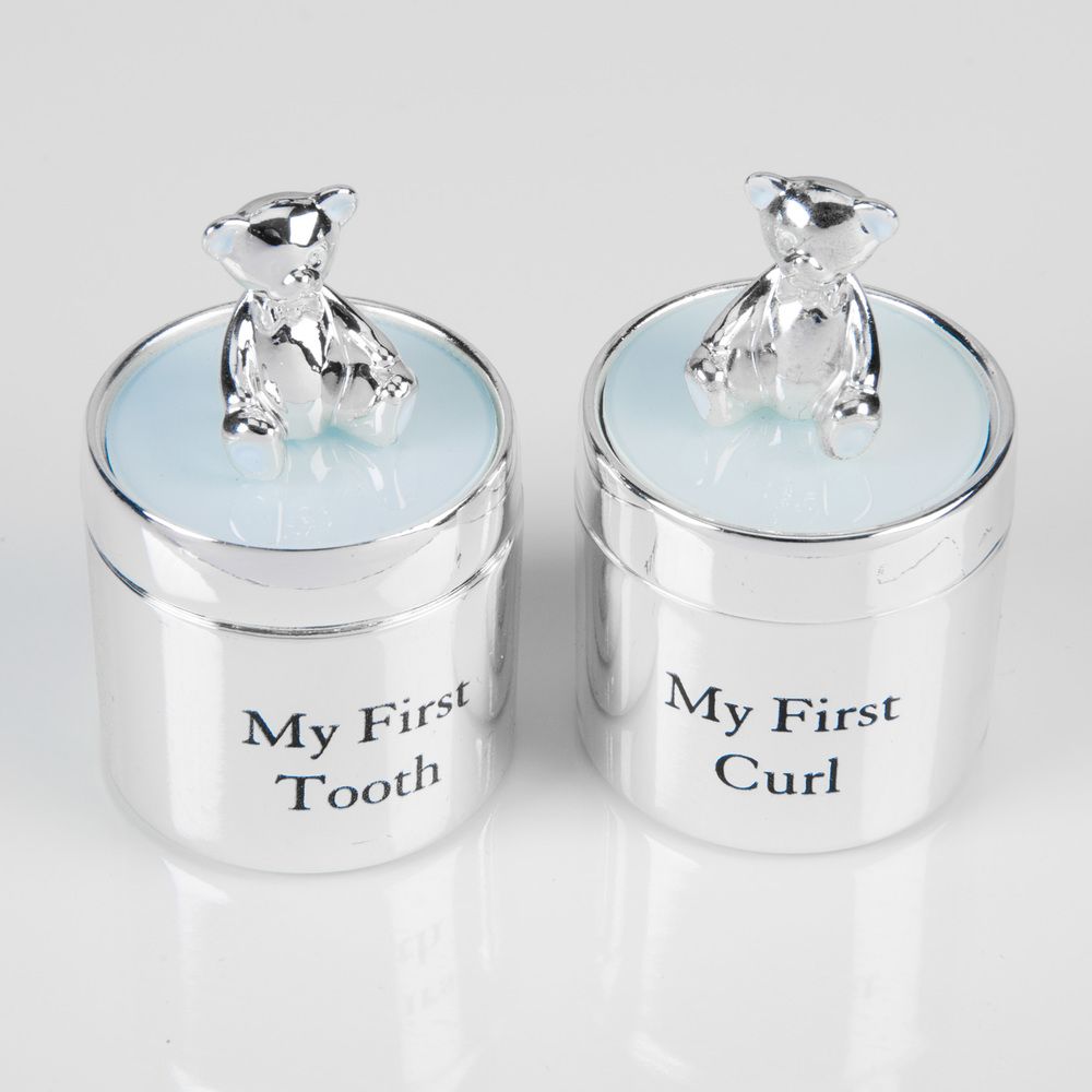 Bambino Silver Plated First Tooth & Curl Box Set - Blue