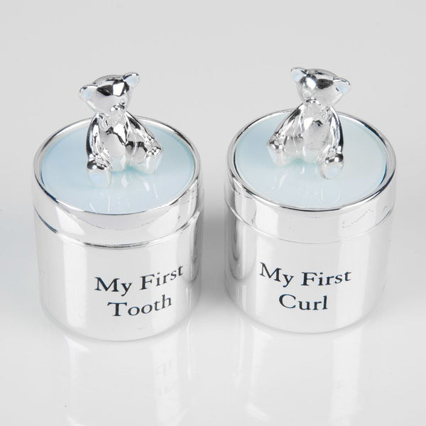 Bambino Silver Plated First Tooth & Curl Box Set - Blue