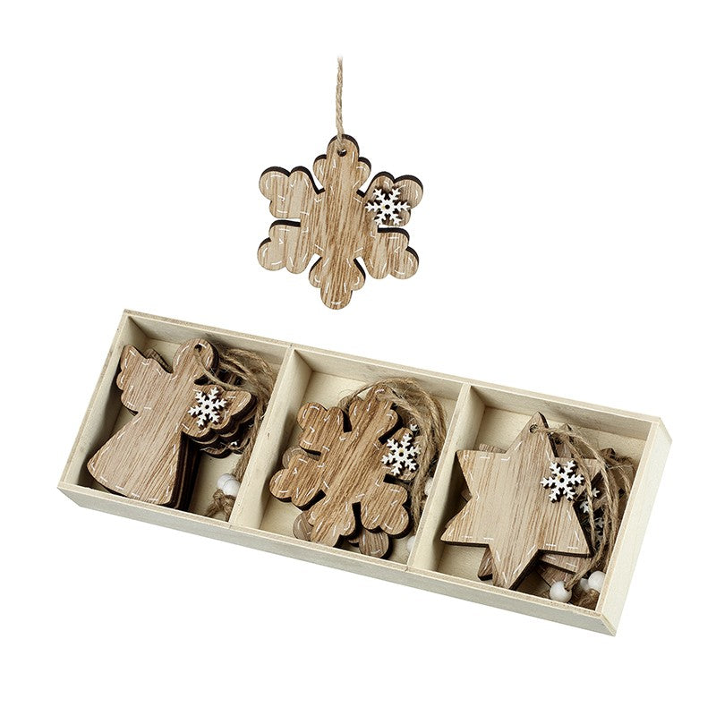 Set Of Wooden Decs With Snowflakes