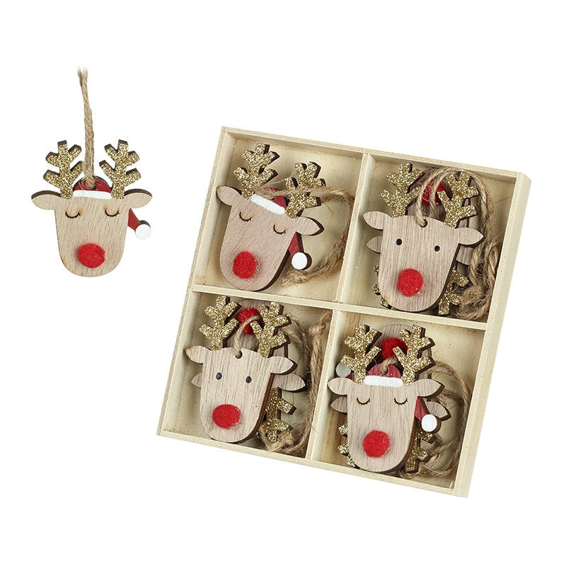 Set of 8 Reindeer with Gold Antlers Decorations
