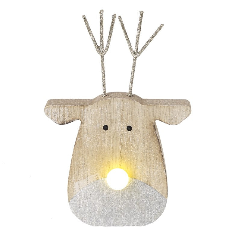 Wooden & Silver Light Up Nose Reindeer
