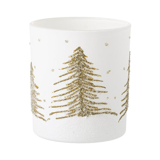Sm White Glass Gold Tree T Light Holder