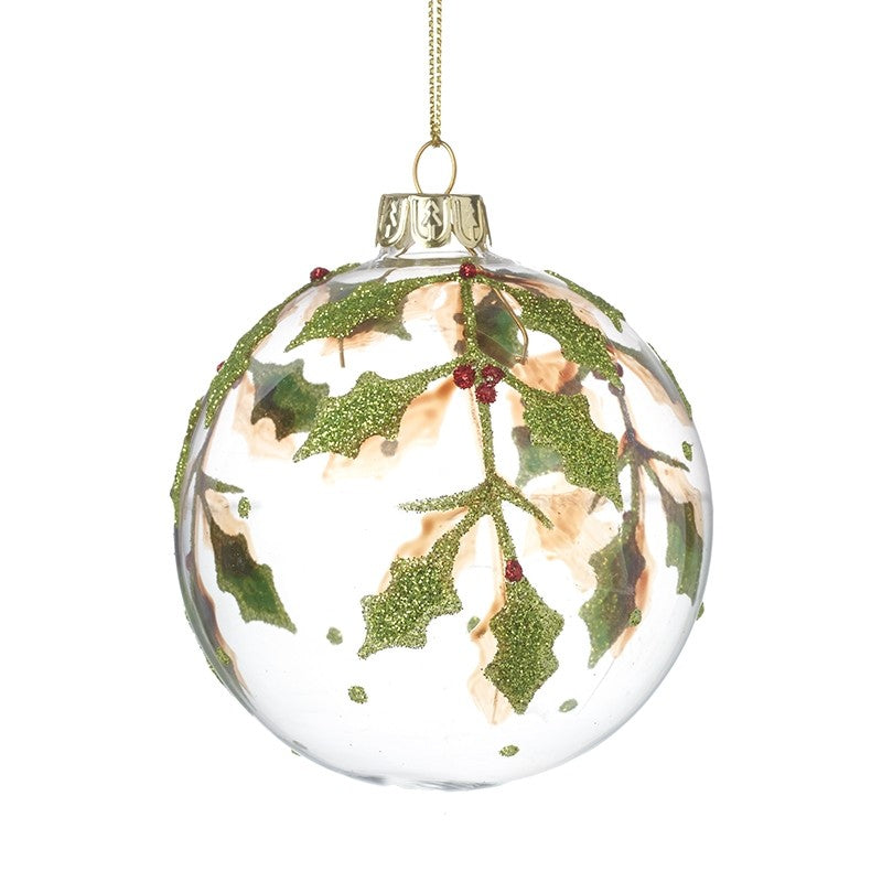 Clear Glass With Holly Design Bauble