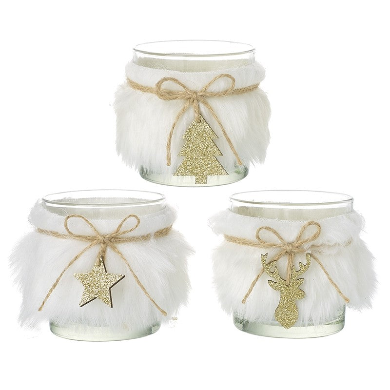 White Fluffy T-Light Holder